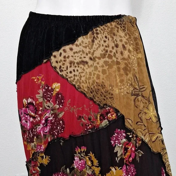 Koret Velvet Whimsy Goth Animal Print Floral Romantic Goth Maxi Witchy Skirt S/P - Picture 2 of 13